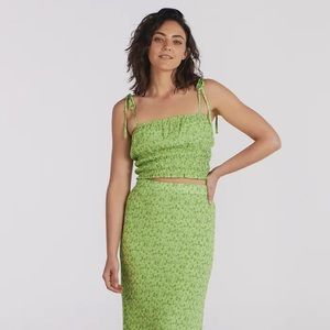 Charlie Holiday | Nixon Smocked Tie Strap Crop Tank | Green Floral Cropped Tank